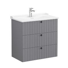 Vitra Root Groove 69508 Lavabo Dolabı, Üç Çekmeceli, 80 Cm, Mat Gri, Klasik Lavabolu